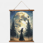 Witch Under Full Moon Enchanted Night 吊り下げ型タペストリー (正面)