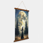 Witch Under Full Moon Enchanted Night 吊り下げ型タペストリー (傾斜あり)
