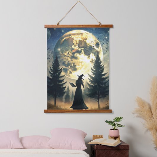 Witch Under Full Moon Enchanted Night 吊り下げ型タペストリー (寝室)