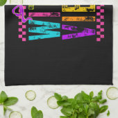 Witch Vibes Halloween Neon Checkered Bow キッチンタオル (折り畳み)