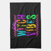 Witch Vibes Halloween Neon Checkered Bow キッチンタオル (縦)