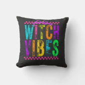 Witch Vibes Halloween Neon Checkered Bow クッション (正面)