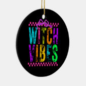Witch Vibes Halloween Neon Checkered Bow セラミックオーナメント (右)