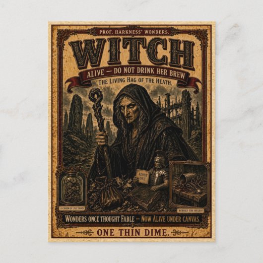 Witch, Vintage Circus Monster ポストカード (正面)