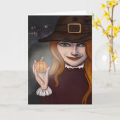 Witch w/Jack O'Lantern 5"x 7"折り畳みカード カード (黄色い花)
