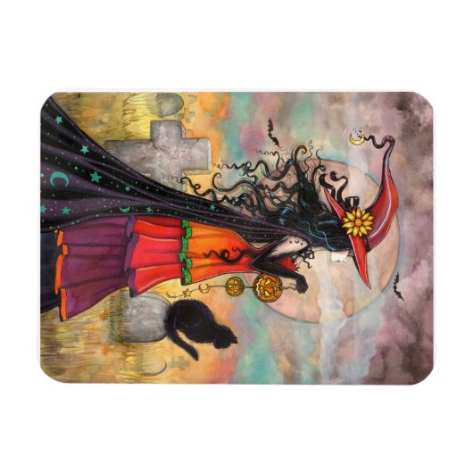 Witch Way Halloween Witch Art マグネット (横)