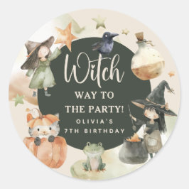Witch Way to the Party' Kids Halloween Birthday ラウンドシール