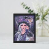 Witch with kitty labels by Renee Lavoie ポストカード (スタンド正面)