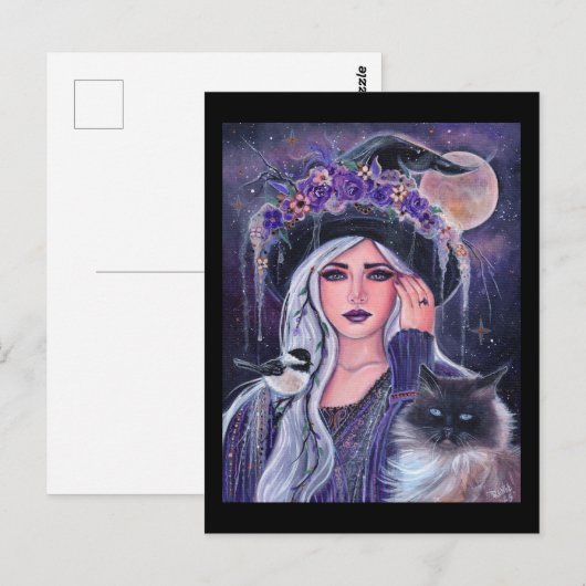 Witch with kitty labels by Renee Lavoie ポストカード (正面/裏面)