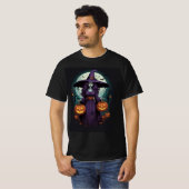 Witch with Pumpkins & Full Moon Art Tシャツ (正面フル)