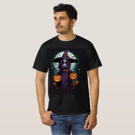 Witch with Pumpkins & Full Moon Art Tシャツ