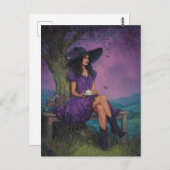 Witch With Tea on a Bench Under a Tree ポストカード (正面/裏面)