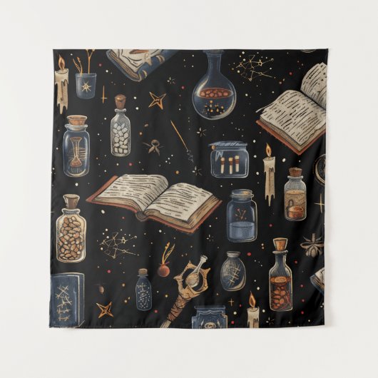 Witchcraft Potion Pattern – Halloween Magic タペストリー (正面)