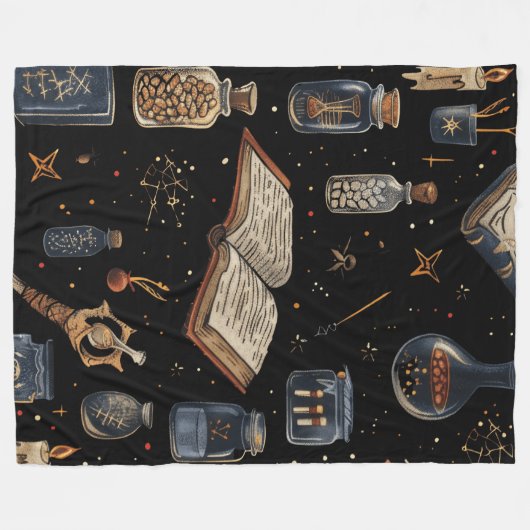 Witchcraft Potion Pattern – Halloween Magic フリースブランケット (正面(横))