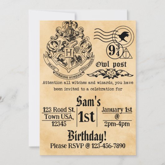 Witches and Wizards Birthday Invitation 招待状 (正面)