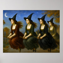 Witches flying on the brooms ポスター