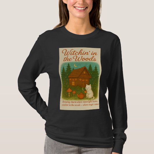 Witchin’ in the Woods ~ コテージコアなハロウィン Tシャツ (正面)