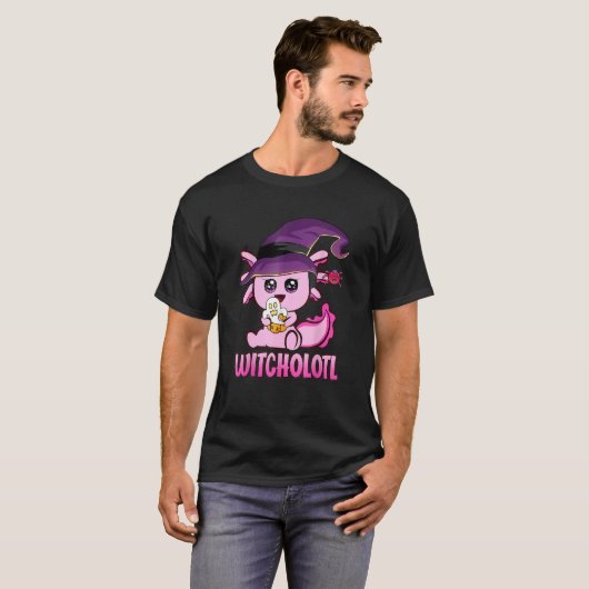 Witcholotl Cute Axolotl Witch Halloween Spooky Se Tシャツ (正面フル)