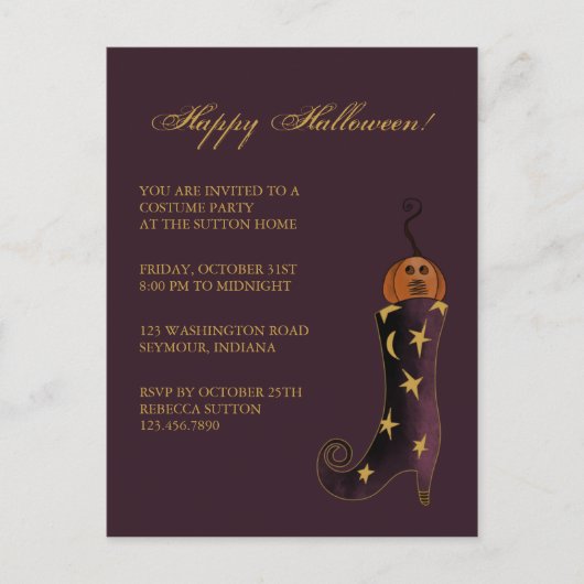Witch's Boot & Pumpkin ・ハロウィーン招待状 インビテーションポストカード (正面)