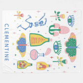 Witchyカラフル魔法ポパーソナライズされたーション名 フリースブランケット (正面(横))