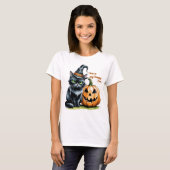 Witchy Black Cat, Gothic Halloween Pumpkin Tシャツ (正面フル)