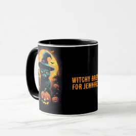 WITCHY BREW for ((name), Black Cat Halloween マグカップ