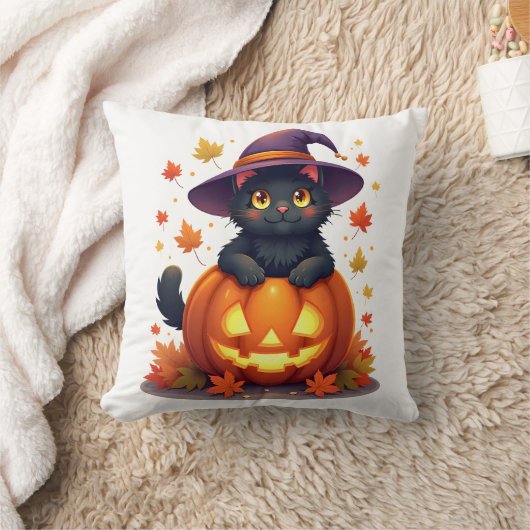 Witchy Cat in a Pumpkin Hat クッション (ブランケット)