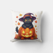 Witchy Cat in a Pumpkin Hat クッション (正面)