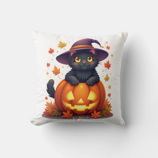 Witchy Cat in a Pumpkin Hat クッション (正面)
