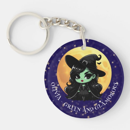 Witchy Green Glam Personalized Name キーホルダー (正面)