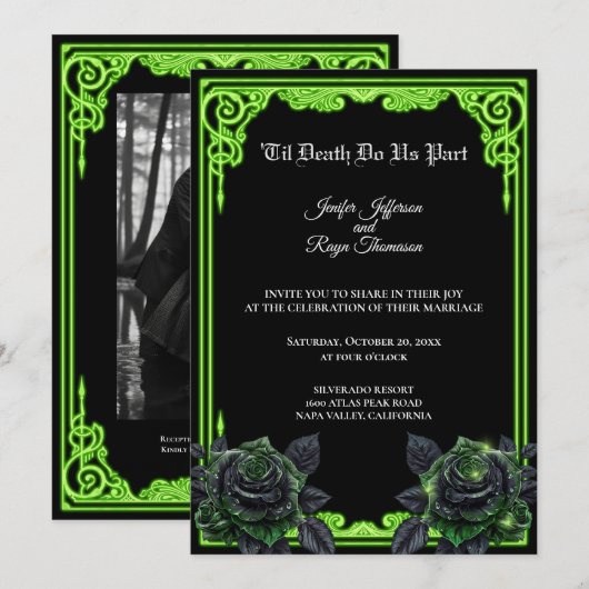 Witchy green Glow Gothic wedding Invitation 招待状 (正面/裏面)