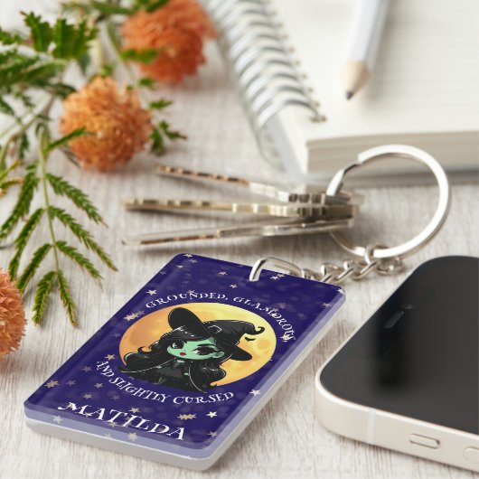 Witchy Green Vibes Personalized Name キーホルダー (正面右)