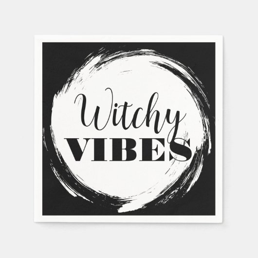 Witchy Halloween Black and White スタンダードカクテルナプキン (正面)