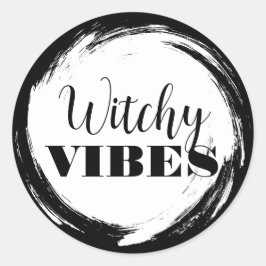 Witchy Halloween Black and White ラウンドシール