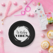 Witchy Halloween Party Black and White ペーパープレート (パーティー)