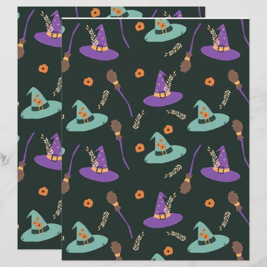 Witchy Halloween Scrapbook Paper - Purple & Green  (正面/裏面)