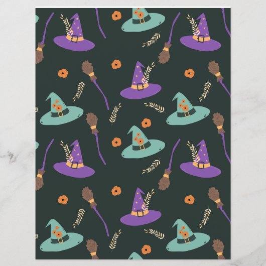 Witchy Halloween Scrapbook Paper - Purple & Green  (正面)