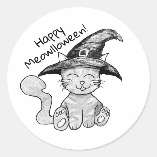 Witchy Kitty Halloween ラウンドシール (正面)