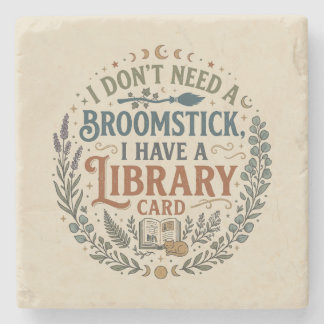 Witchy Librarian Library Card Book Lover Custom ストーンコースター