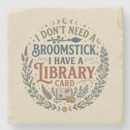Witchy Librarian Library Card Book Lover Custom ストーンコースター (正面)