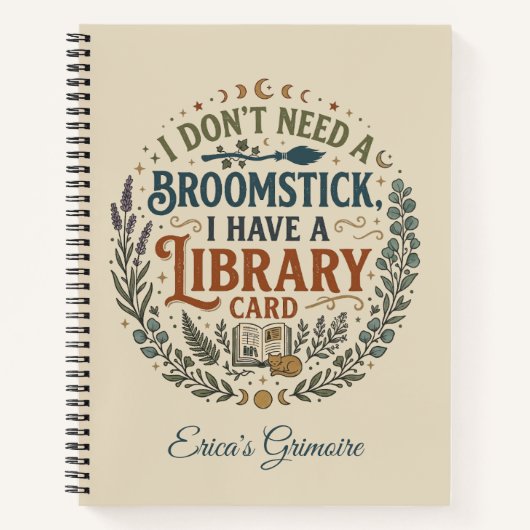 Witchy Librarian Library Card Book Lover Custom ノートブック (正面)