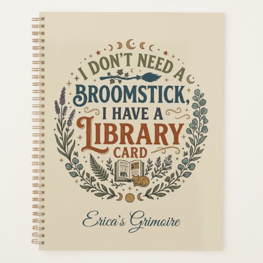 Witchy Librarian Library Card Book Lover Custom プランナー手帳 (正面)