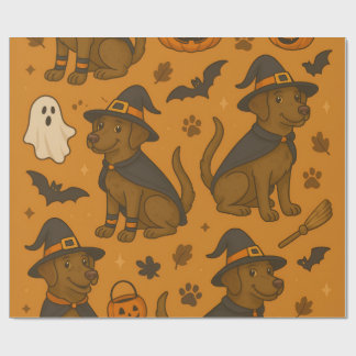 Witchy Paws & Pumpkin Howls Halloween Pattern ラッピングペーパー