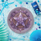 Witchy Pentacle Party Plate – Purple Rose Design ペーパープレート (パーティー)