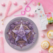 Witchy Pentacle Party Plate – Purple Rose Design ペーパープレート (パーティー)