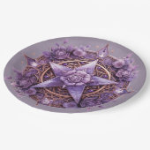 Witchy Pentacle Party Plate – Purple Rose Design ペーパープレート (アングル)