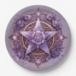Witchy Pentacle Party Plate – Purple Rose Design ペーパープレート