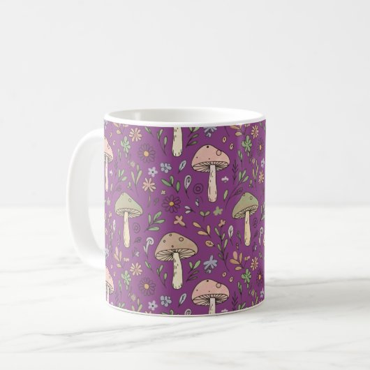Witchy Plum Purple Fungi Seamless Pattern Gift コーヒーマグカップ (正面左)
