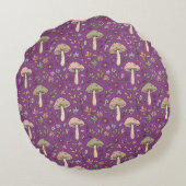Witchy Plum Purple Fungi Seamless Pattern Gift ラウンドクッション (裏面)