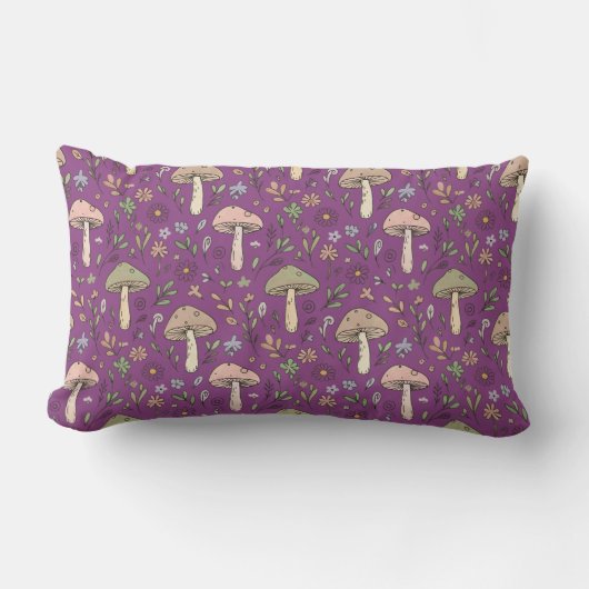 Witchy Plum Purple Fungi Seamless Pattern Gift ランバークッション (正面)